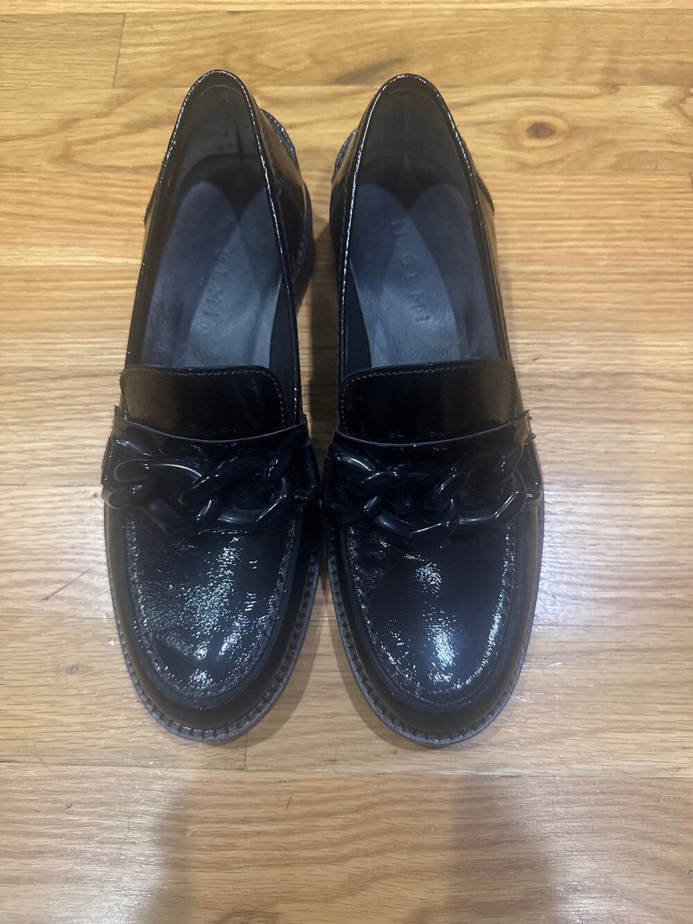 M. Gemi Tosca Link Black Patent Leather Chain Loafers Made in Italy Size 37 7